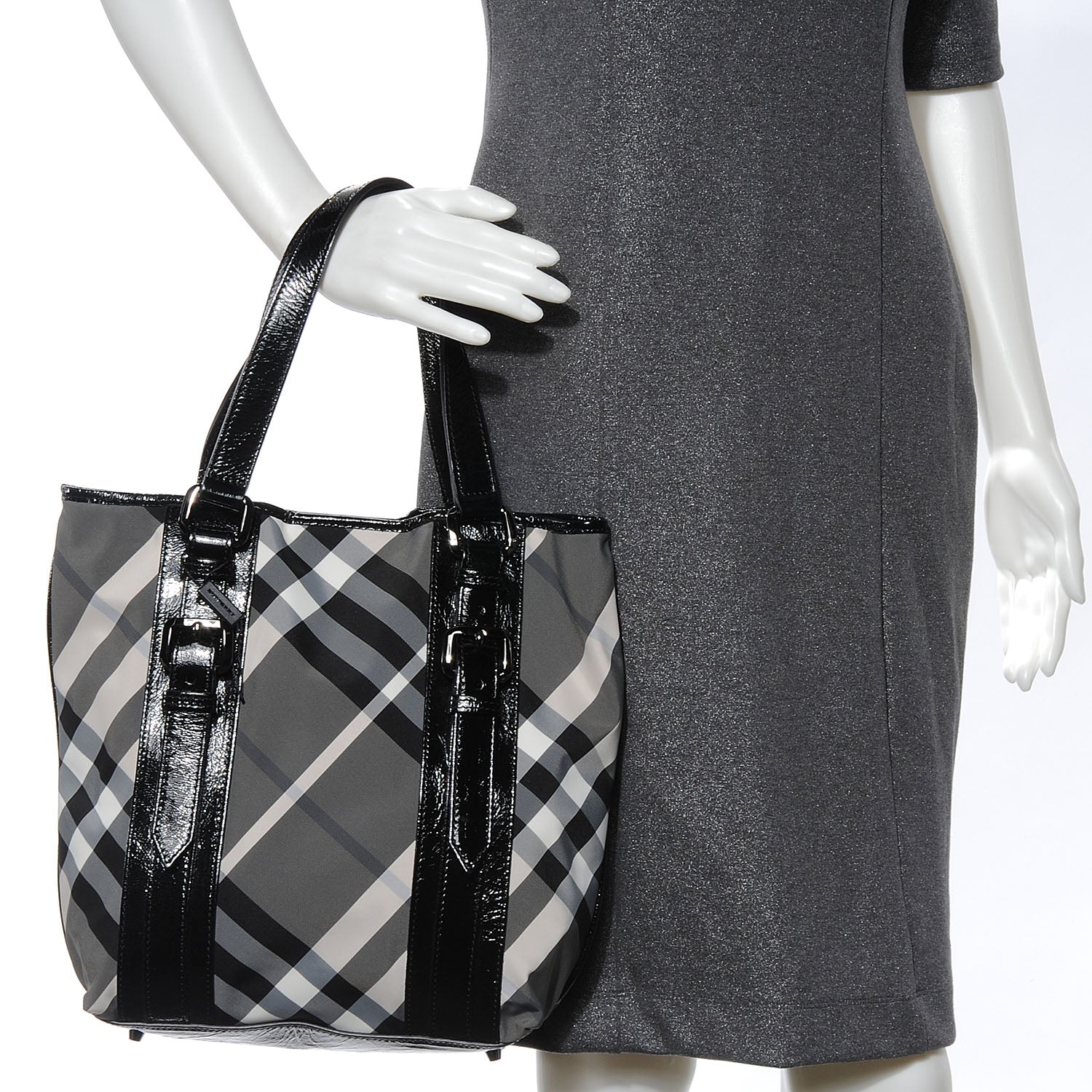 Burberry Patent Trim Smoked Check Tote Black 2 of 8