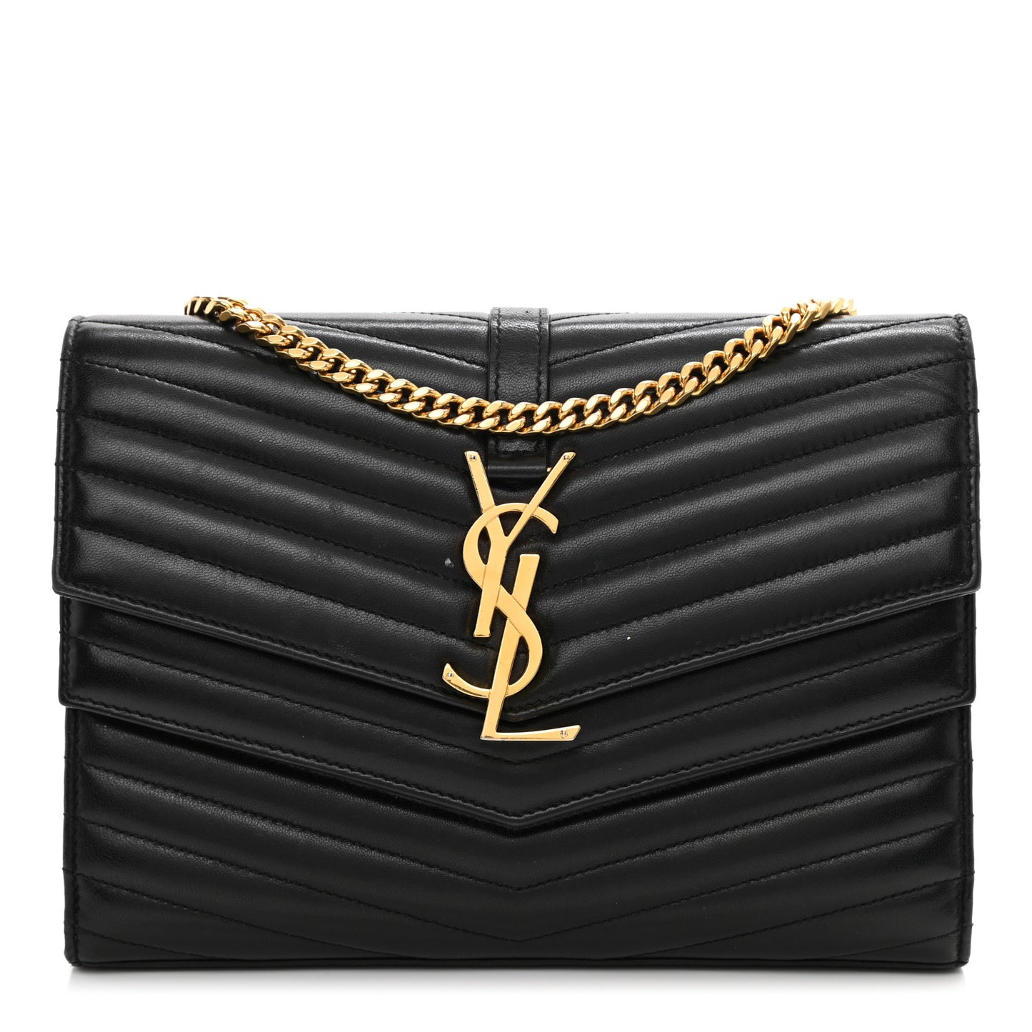 Lambskin Matelasse Chevron Monogram Sulpice Chain Wallet Black