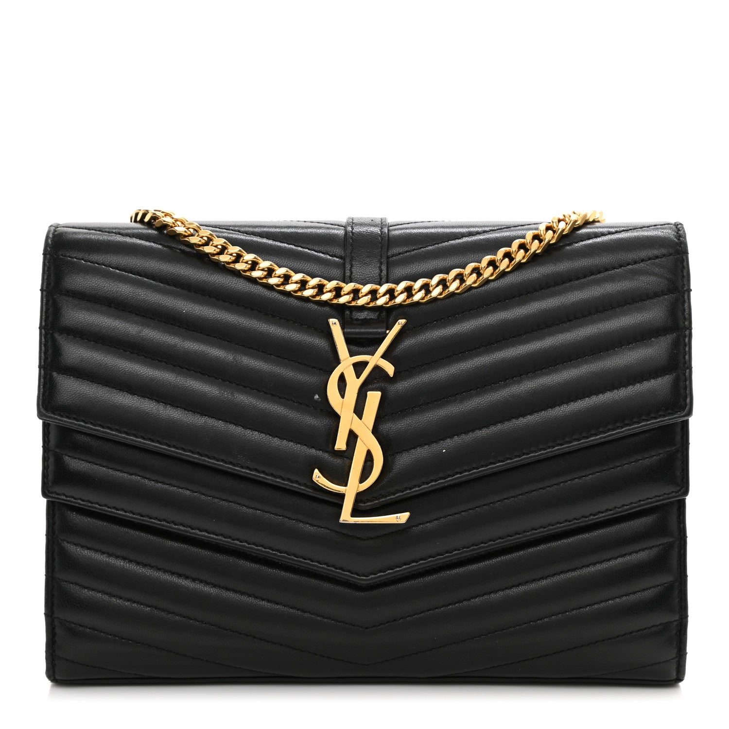 Saint Laurent Lambskin Matelasse Chevron Monogram Sulpice Chain Wallet Black 1 of 26