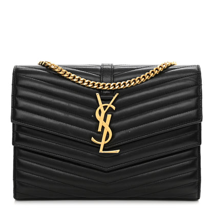 Saint Laurent Lambskin Matelasse Chevron Monogram Sulpice Chain Wallet Black 1 of 26