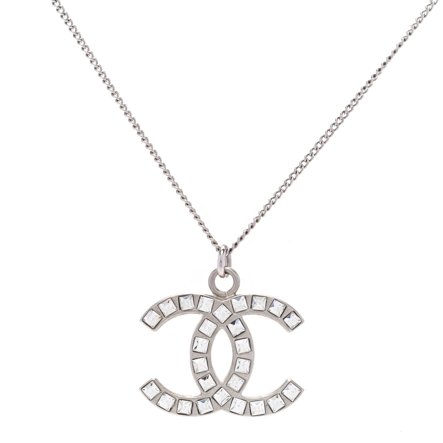 Crystal CC Pendant Necklace Silver