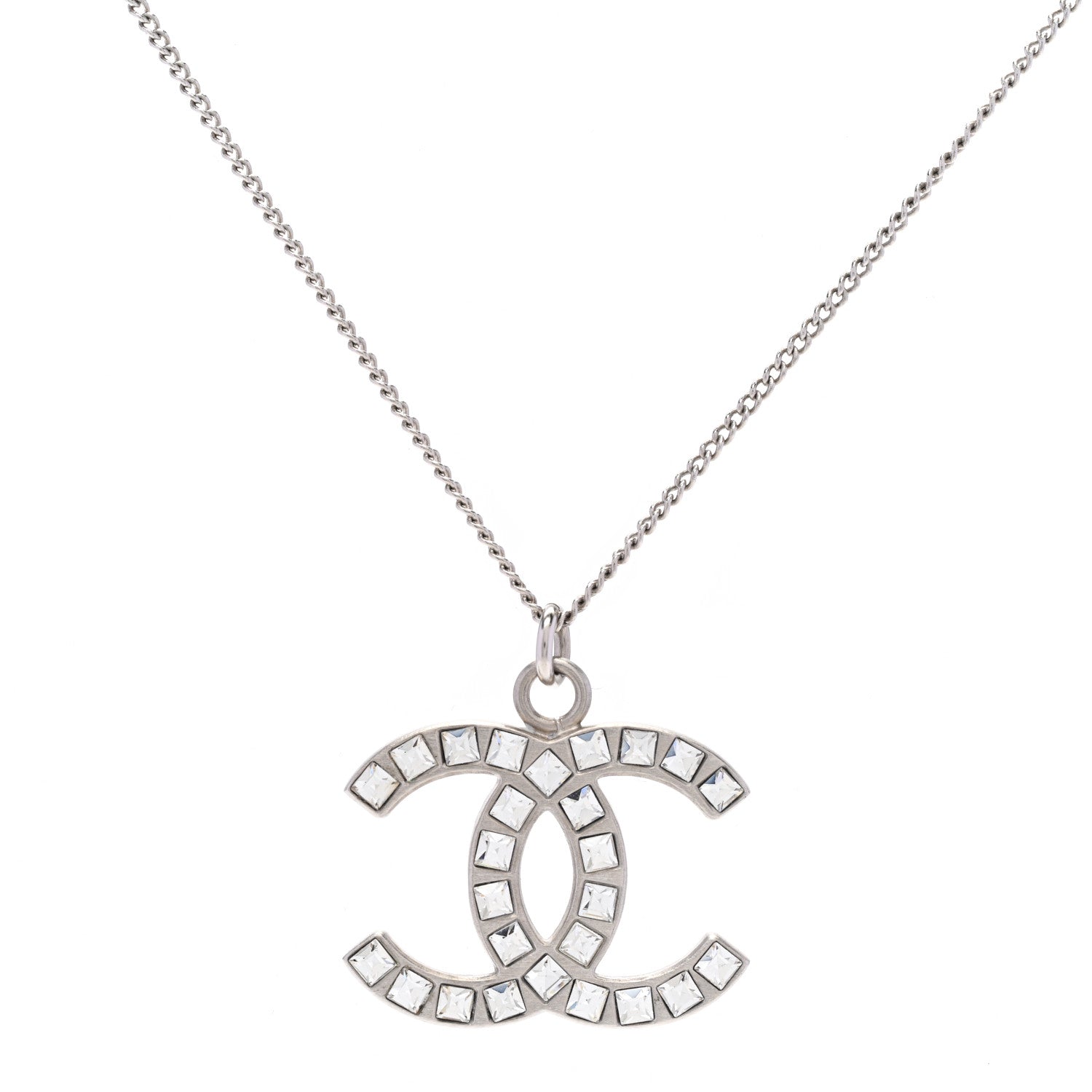 Chanel Crystal CC Pendant Necklace Silver 1 of 6