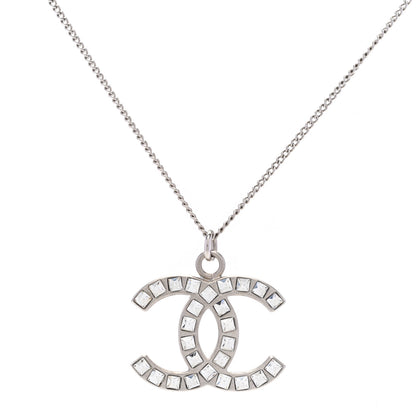 Chanel Crystal CC Pendant Necklace Silver 1 of 6