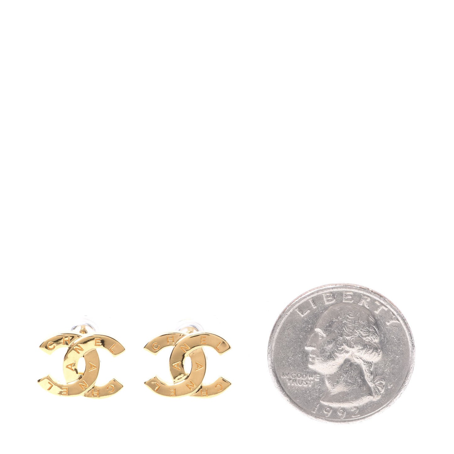 Metal CC Paris Button Stud Earrings Gold