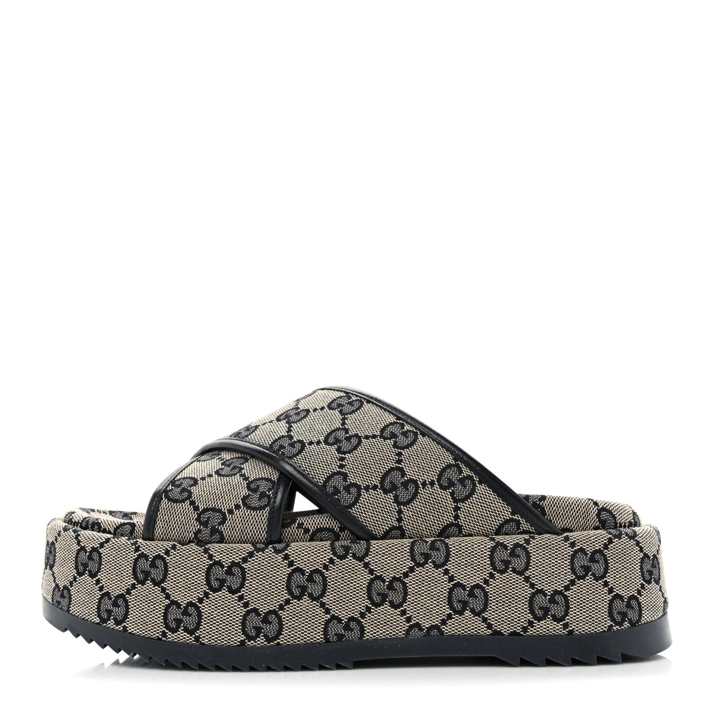 Monogram Criss Cross Platform Slide Sandals 36 Beige Blue