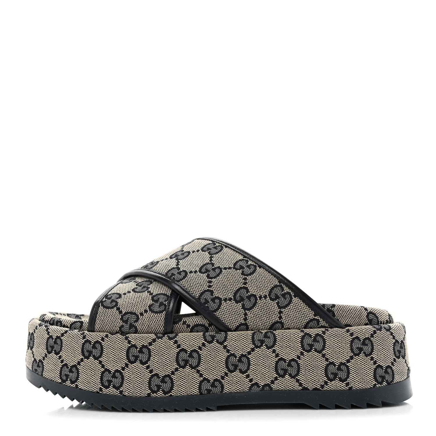 Gucci Monogram Criss Cross Platform Slide Sandals 36 Beige Blue 1 of 9