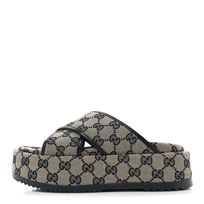 Gucci Monogram Criss Cross Platform Slide Sandals 36 Beige Blue 1 of 9