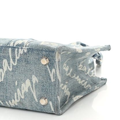 Balenciaga Denim Scribble Logo Small Hardware Tote Blue 9 of 9