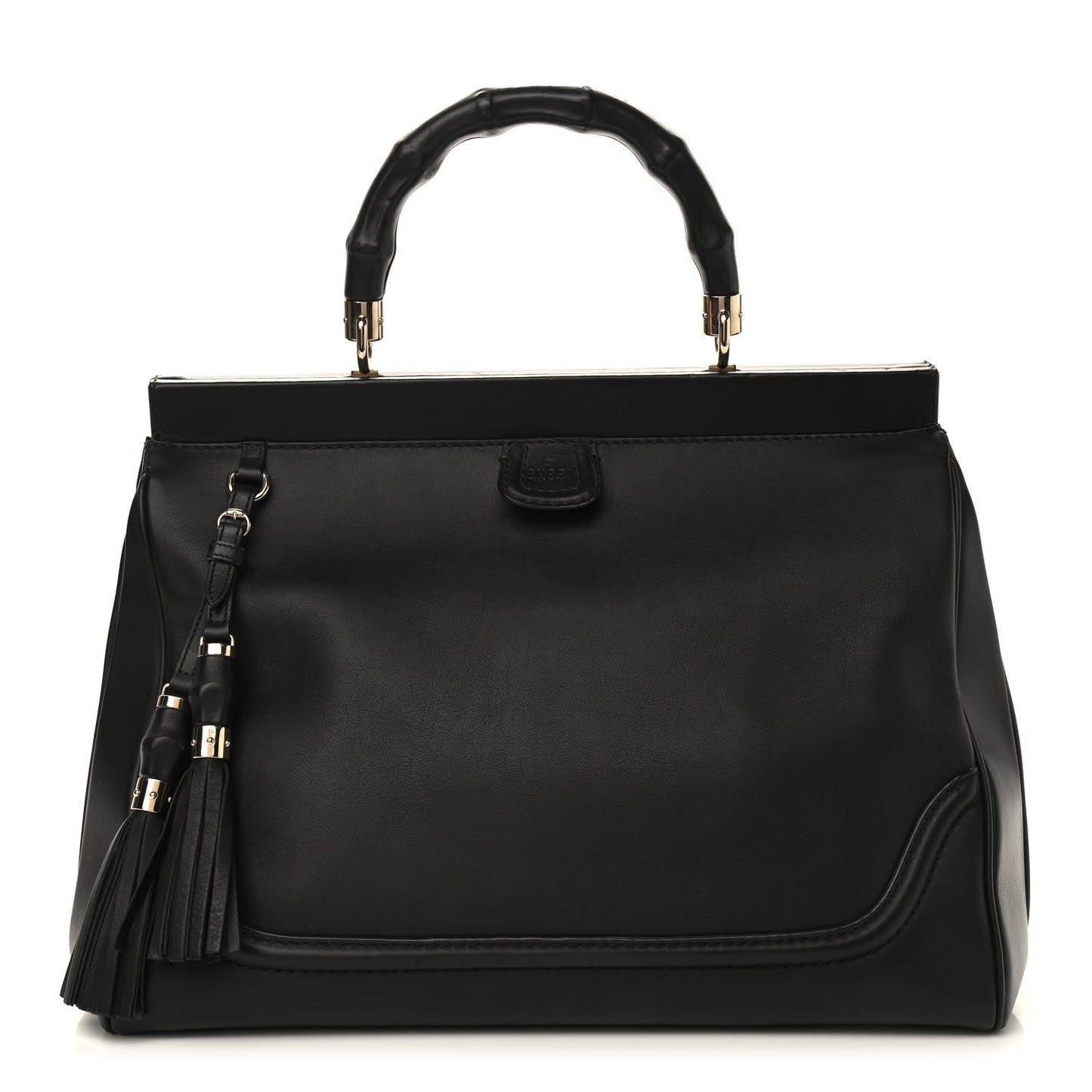 Calfskin Bold Bamboo Medium Top Handle Bag Black