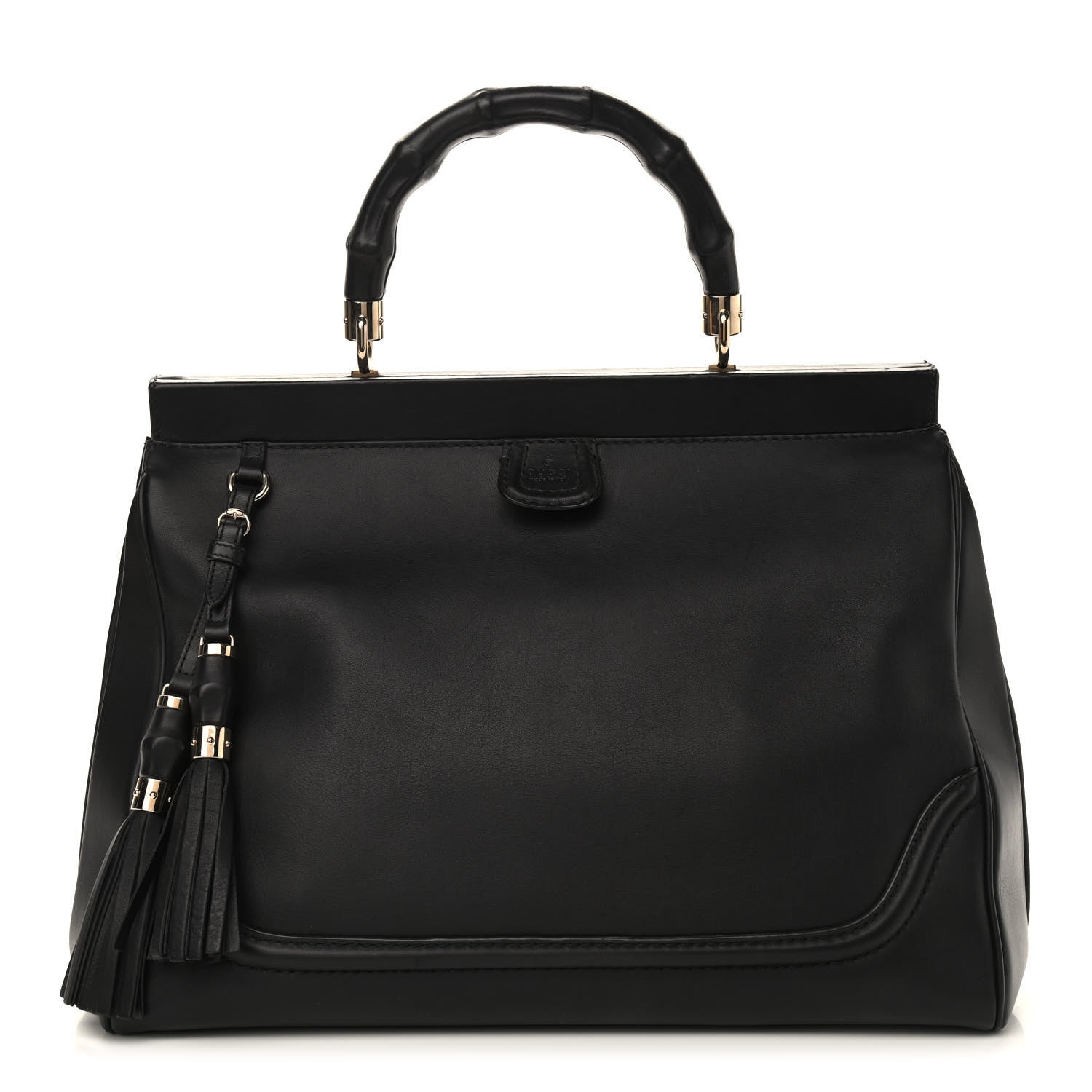 Gucci Calfskin Bold Bamboo Medium Top Handle Bag Black 1 of 10