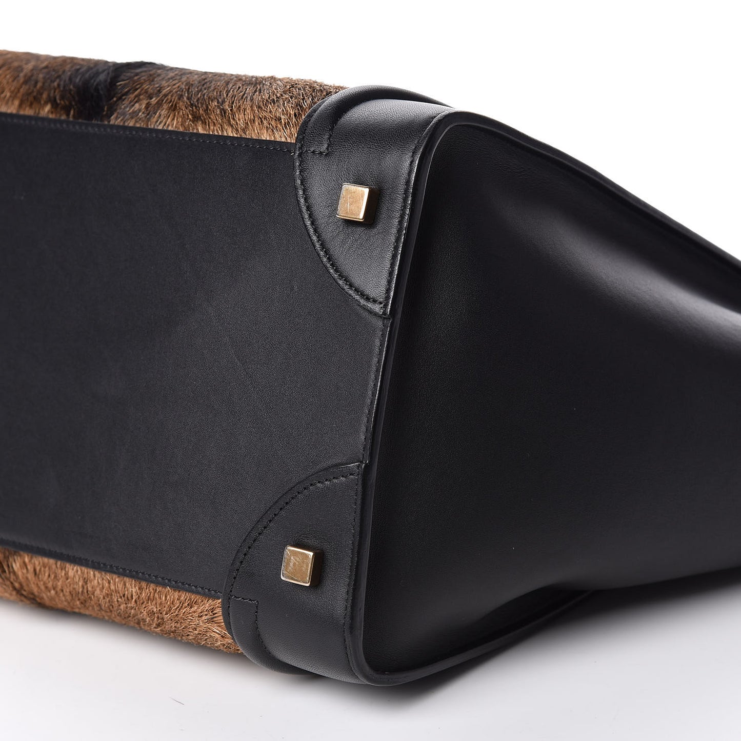 Smooth Calfskin Goat Fur Mini Luggage Brown