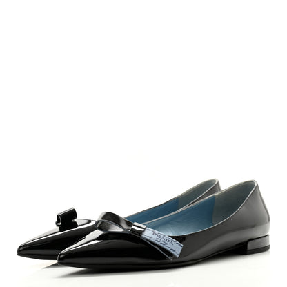 Prada Vernice Logo Bow Ballerina Flats 38 Black 3 of 10