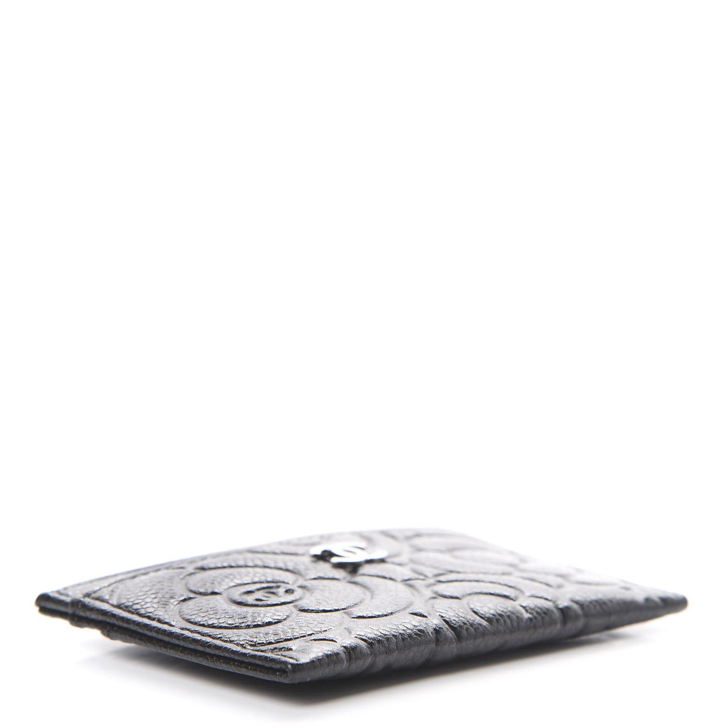 Caviar Camellia Embossed Card Holder Black
