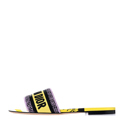Christian Dior Canvas D-Jungle Pop Embroidered Dway Flat Slide Sandals 37 Bright Yellow Pink Multicolor 1 of 10