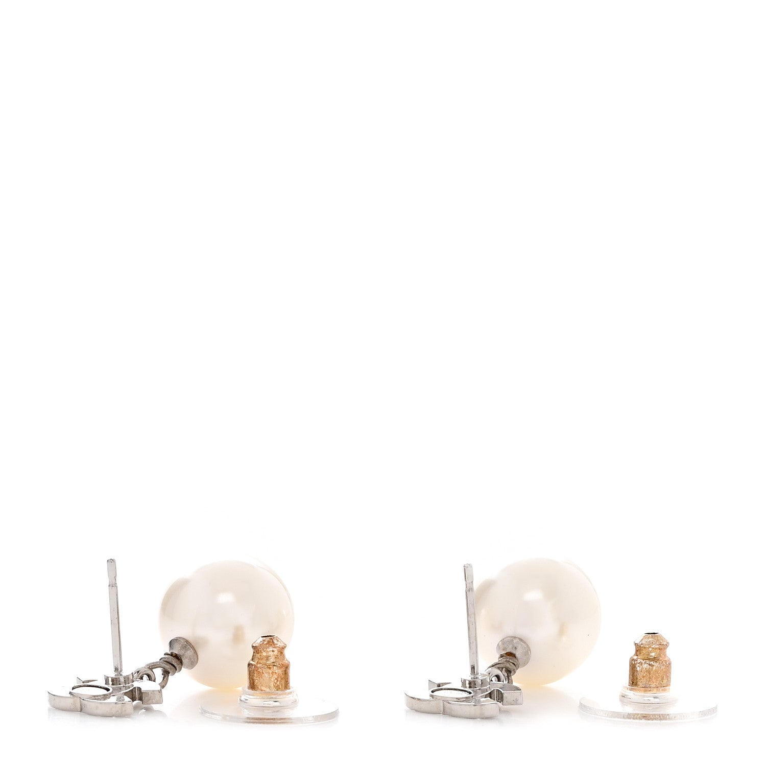 Chanel Crystal Pearl CC Drop Earrings Silver Pearly White 4 of 5