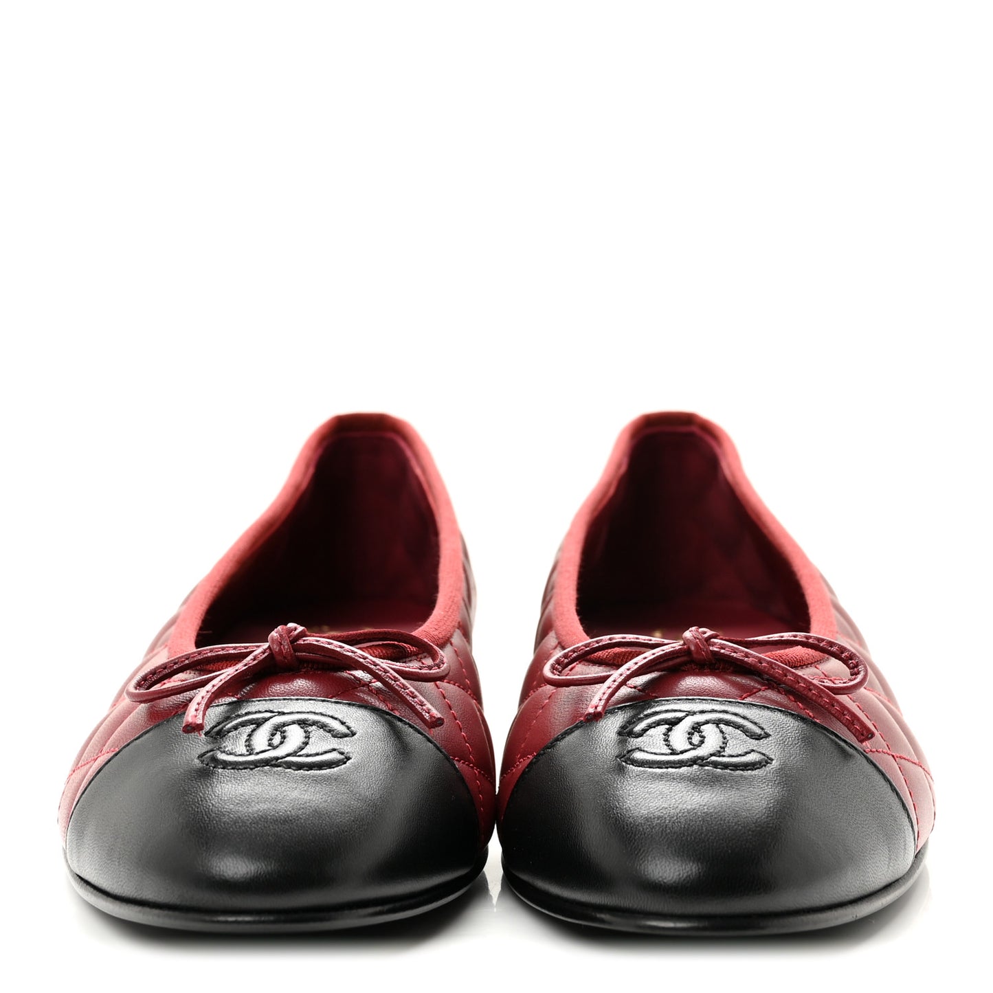 Lambskin Quilted CC Cap Toe Ballerina Flats 42 Burgundy Black