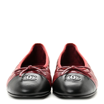 Chanel Lambskin Quilted CC Cap Toe Ballerina Flats 42 Burgundy Black 3 of 10