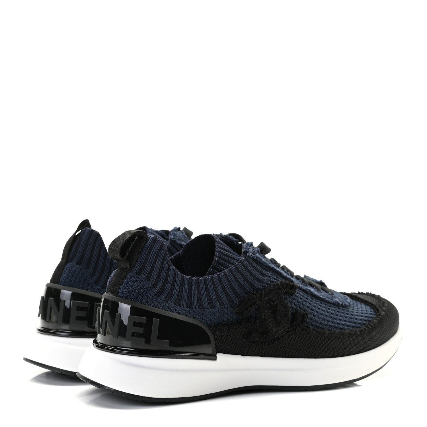 Chanel Fabric Logo Sneakers 37 Navy Black 4 of 9