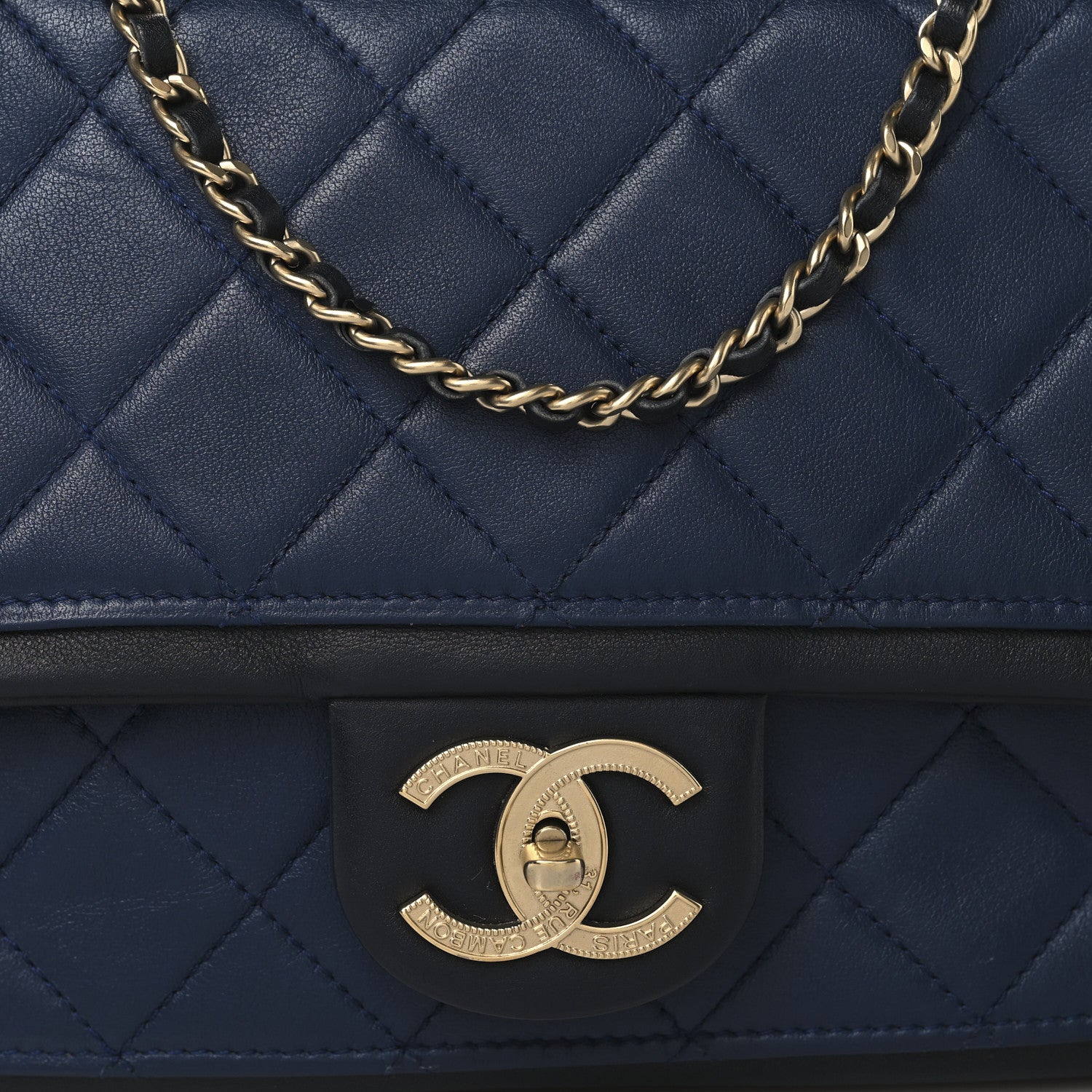 Chanel Calfskin Quilted Medium Graphic Flap Blue Black 8 of 10