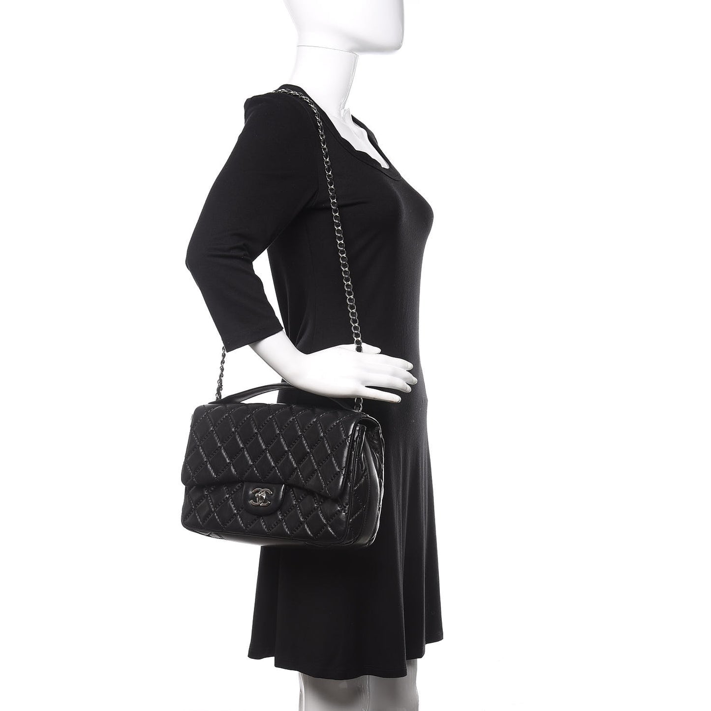 Lambskin Quilted Jumbo Easy Carry Flap Black