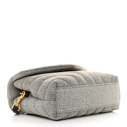 Saint Laurent Denim Y Quilted Monogram Toy Loulou Crossbody Bag Grey 4 of 11