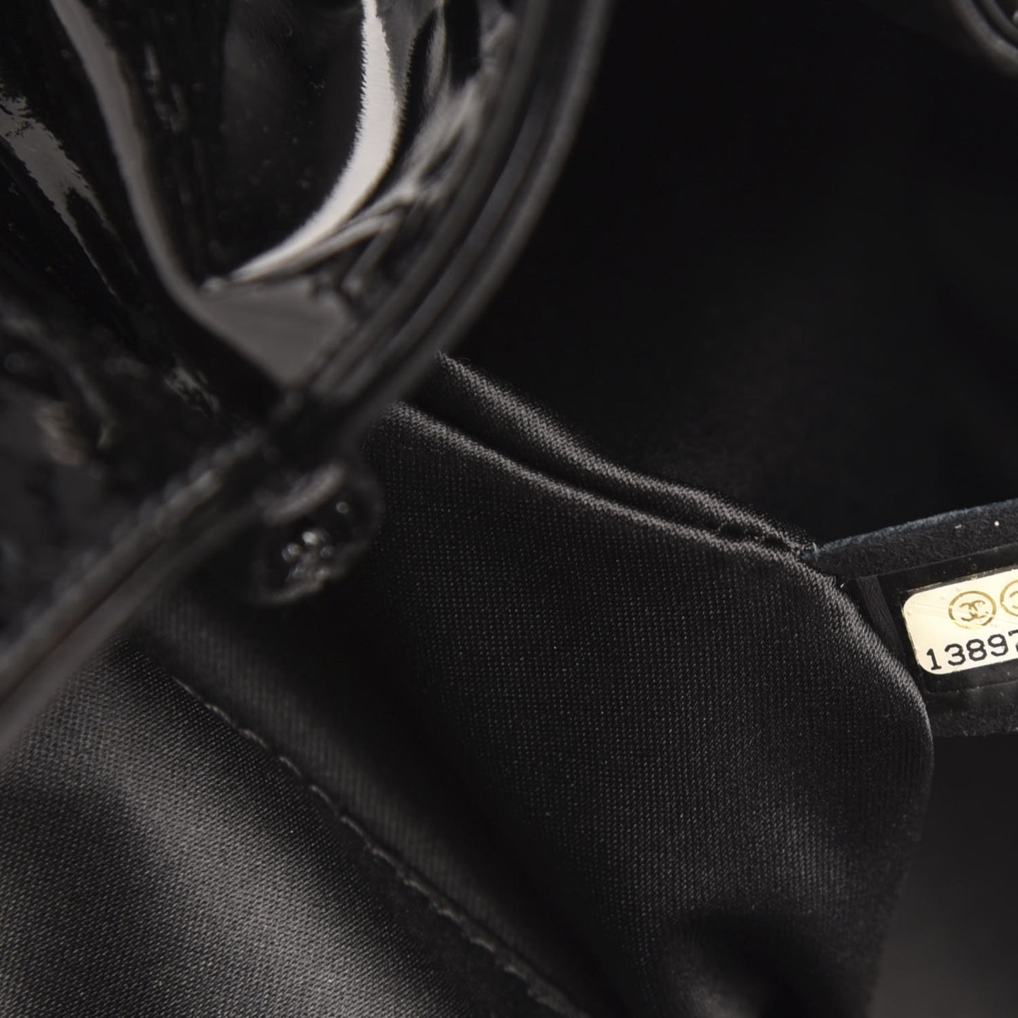 Patent Camellia Shoulder Bag Black