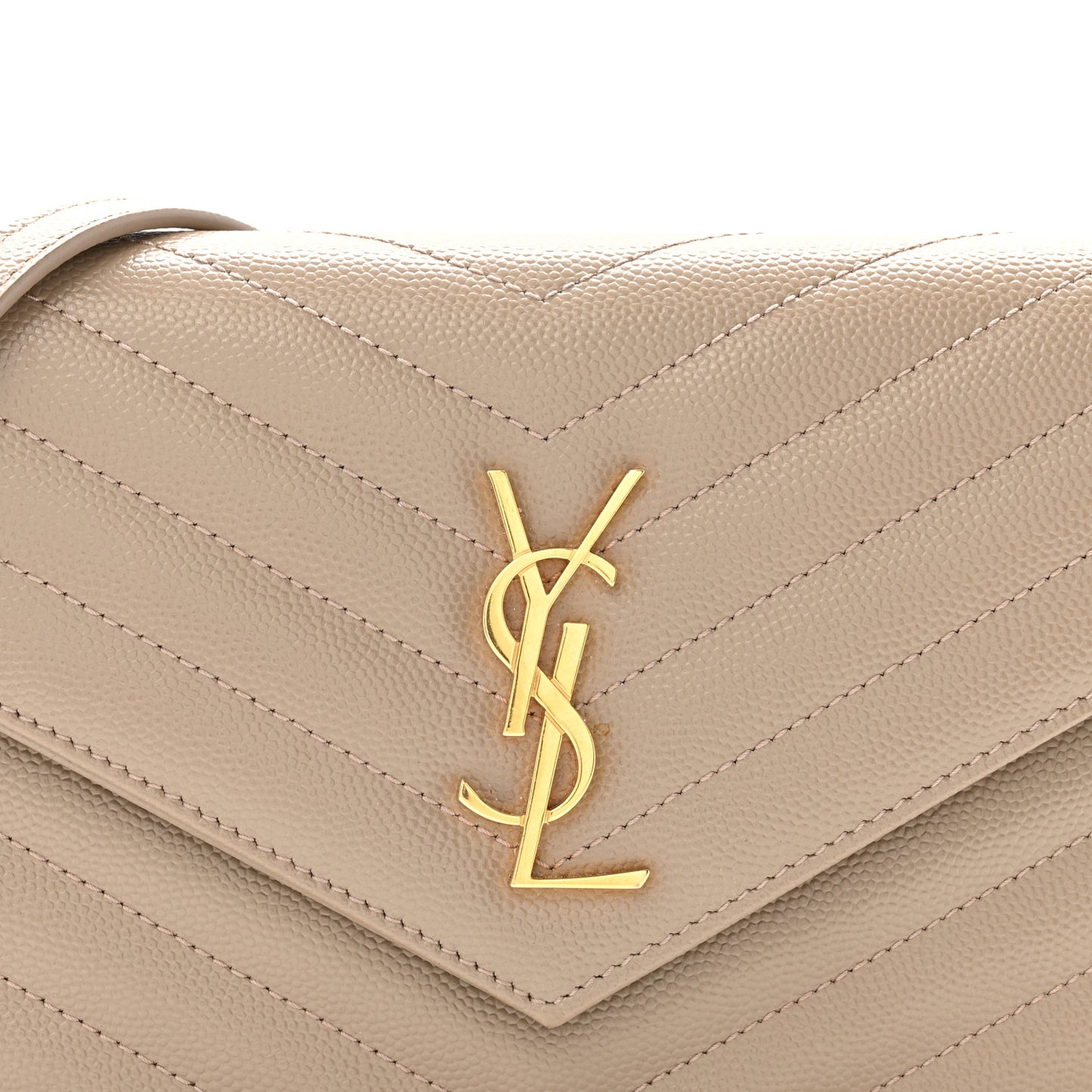 Grain De Poudre Matelasse Chevron Monogram Envelope Chain Wallet Dark Beige