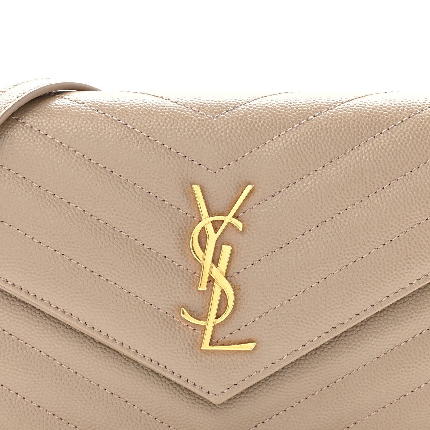 Saint Laurent Grain De Poudre Matelasse Chevron Monogram Envelope Chain Wallet Dark Beige 8 of 17