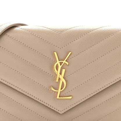 Saint Laurent Grain De Poudre Matelasse Chevron Monogram Envelope Chain Wallet Dark Beige 8 of 17