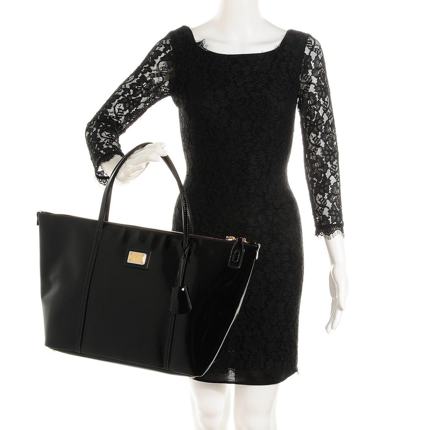 Vernice Vitello Alpaca Miss Escape Tote Nero