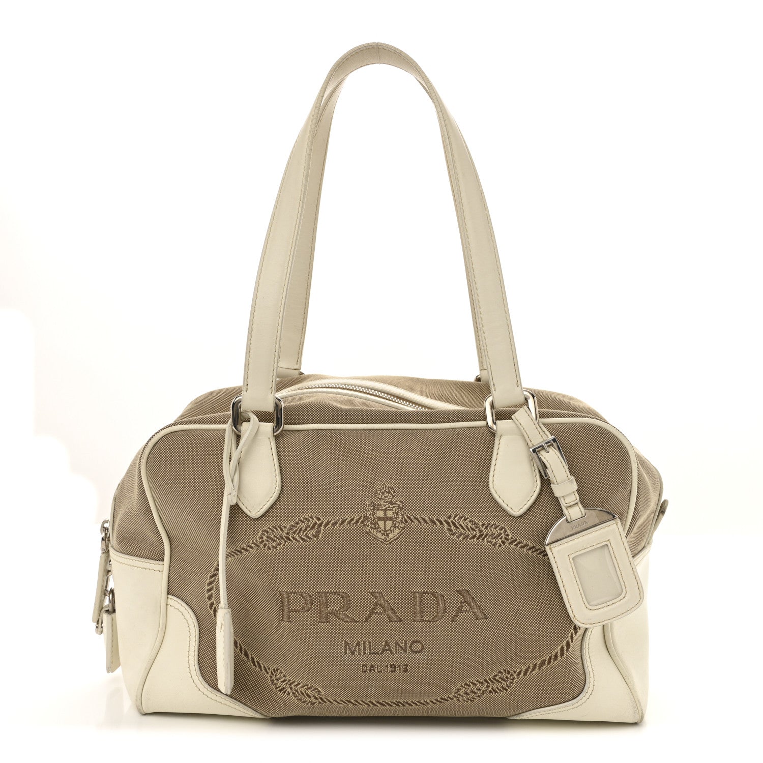 Prada Jacquard Logo Handbag Corda White 1 of 12