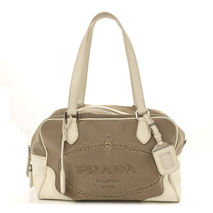 Prada Jacquard Logo Handbag Corda White 1 of 12