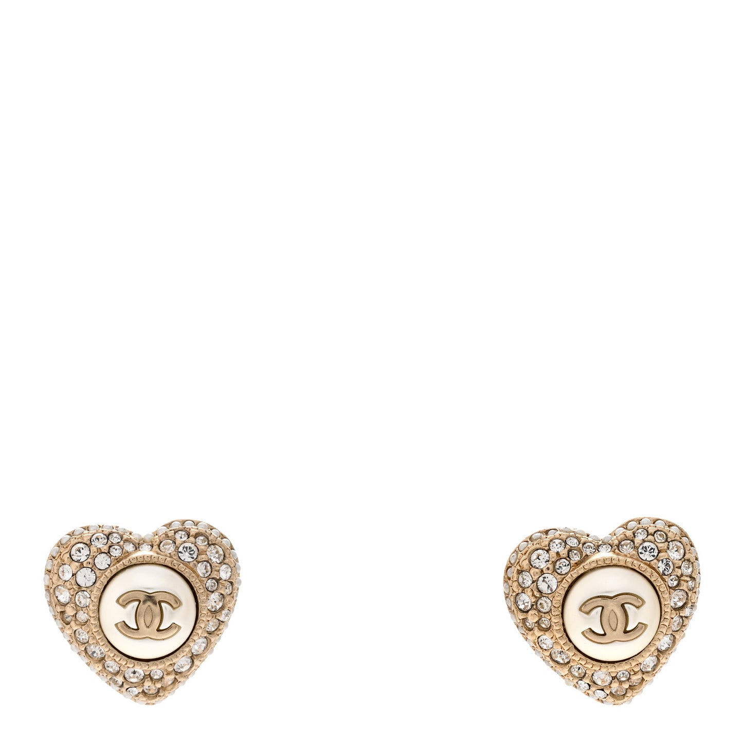 Pearl Crystal CC Heart Earrings Gold White