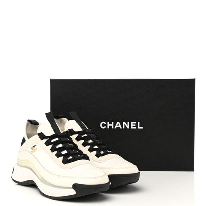 Chanel Velvet Calfskin Mixed Fibers CC Sneakers 37.5 Ivory Black 7 of 9