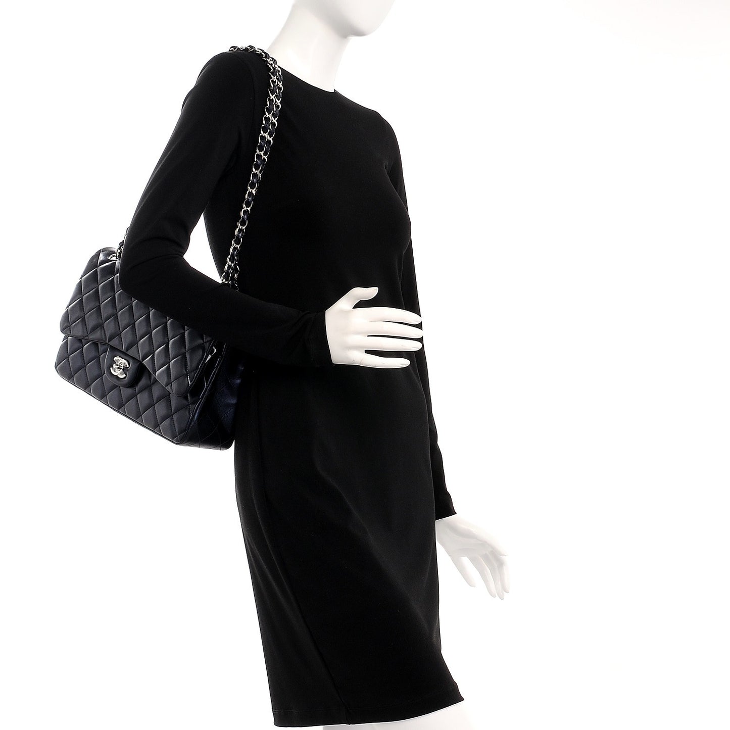 Metallic Lambskin Quilted Jumbo Double Flap Navy