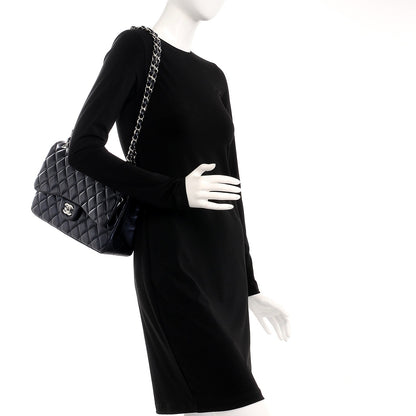 Chanel Metallic Lambskin Quilted Jumbo Double Flap Navy 2 of 7