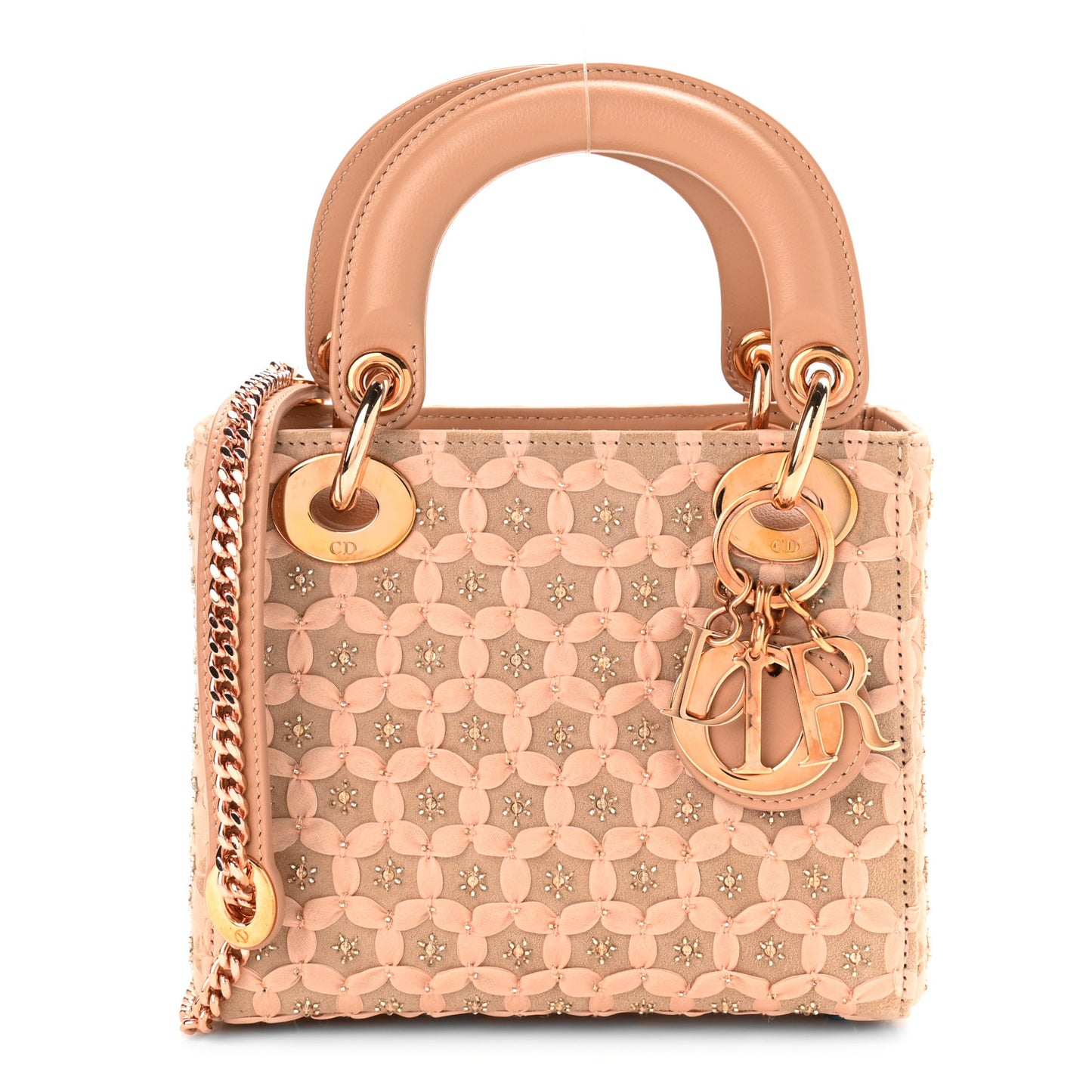 Suede Beaded Ribbon Mini Lady Dior Beige