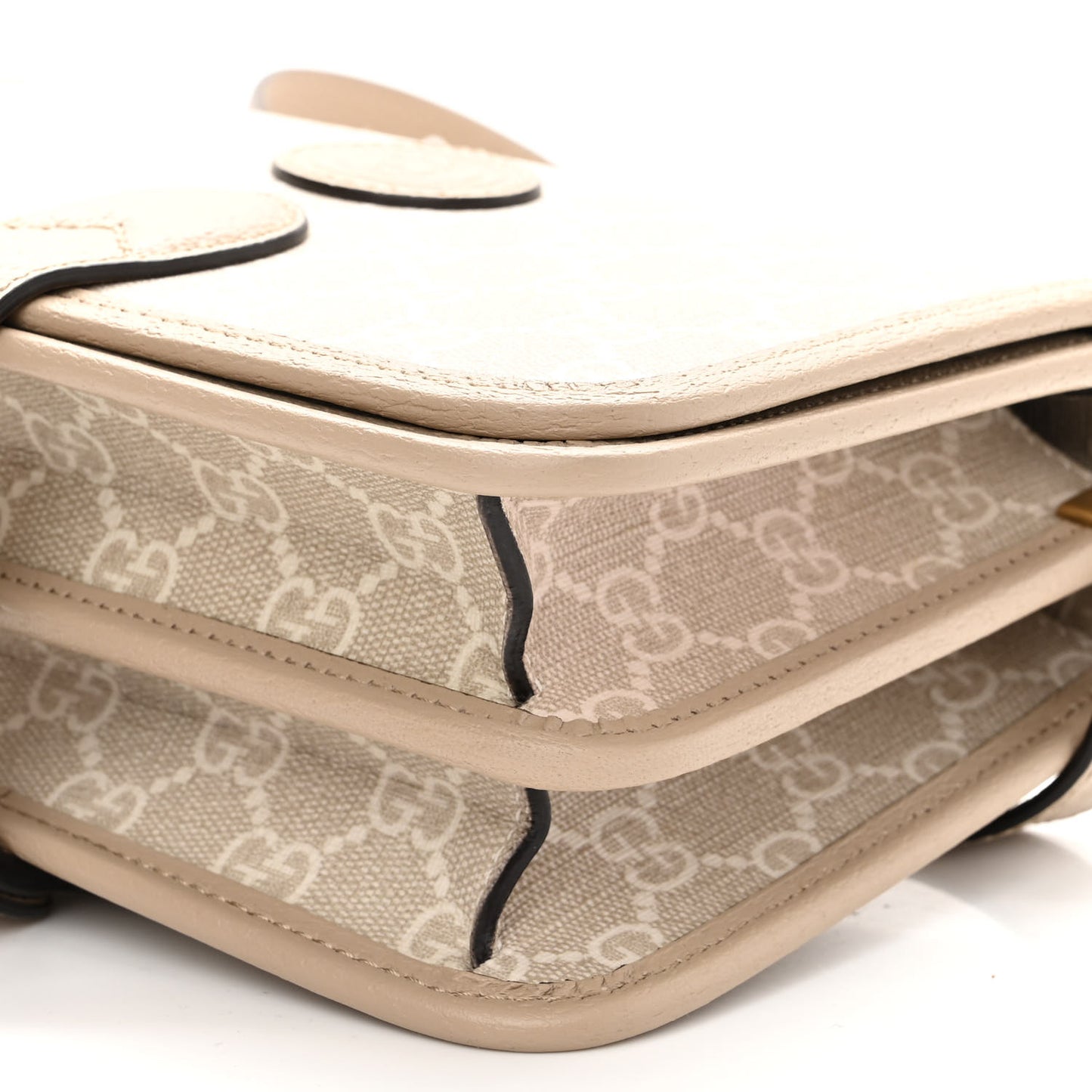 GG Supreme Monogram Textured Dollar Calfskin Mini Retro Interlocking G Flap Shoulder Bag Beige Mystic White Oatmeal