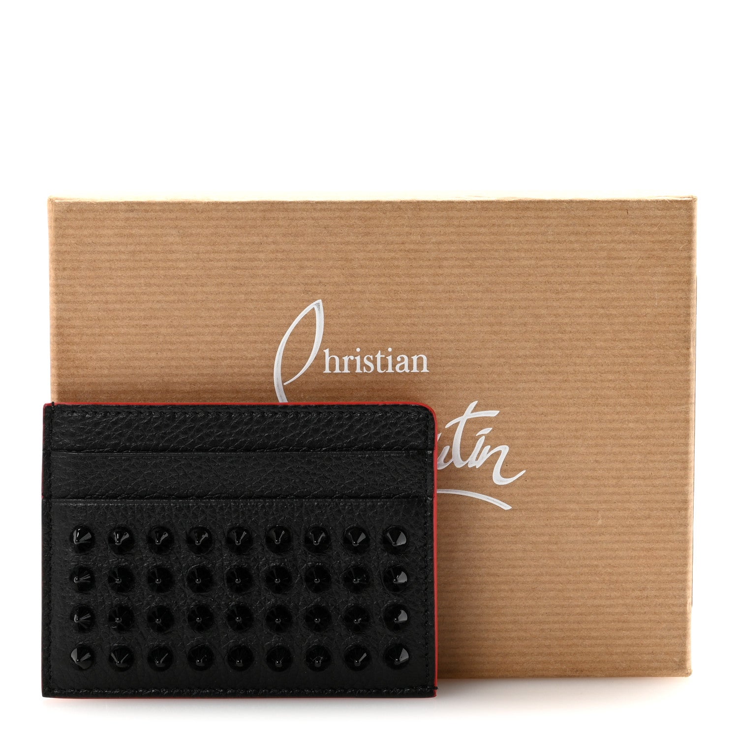 Christian Louboutin Calfskin Paris Spikes Kios Card Holder Black
