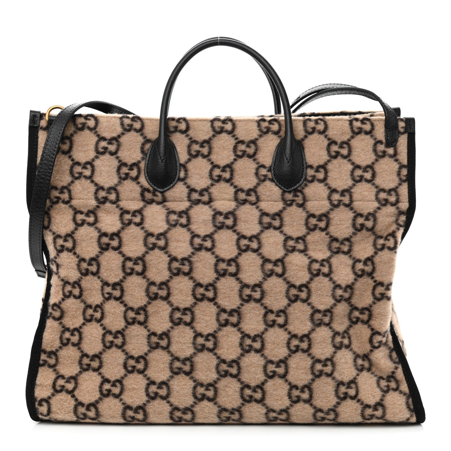 Covered Wool GG Monogram Large Tote Bag Beige Ebony