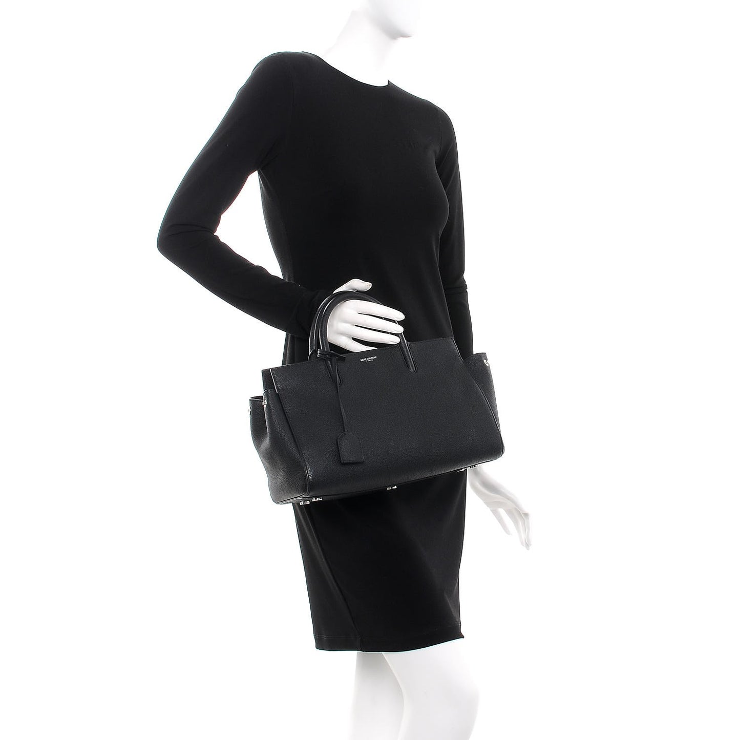 Grained Calfskin Small Cabas Rive Gauche Black