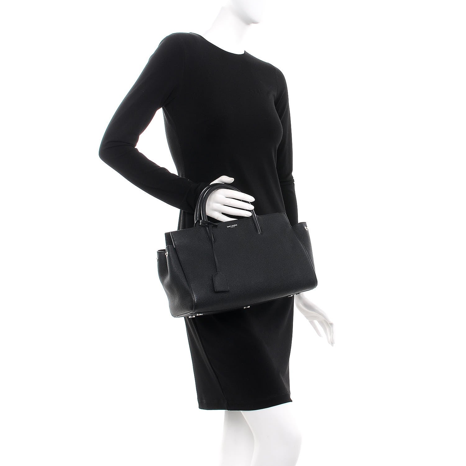 Saint Laurent Grained Calfskin Small Cabas Rive Gauche Black 2 of 12