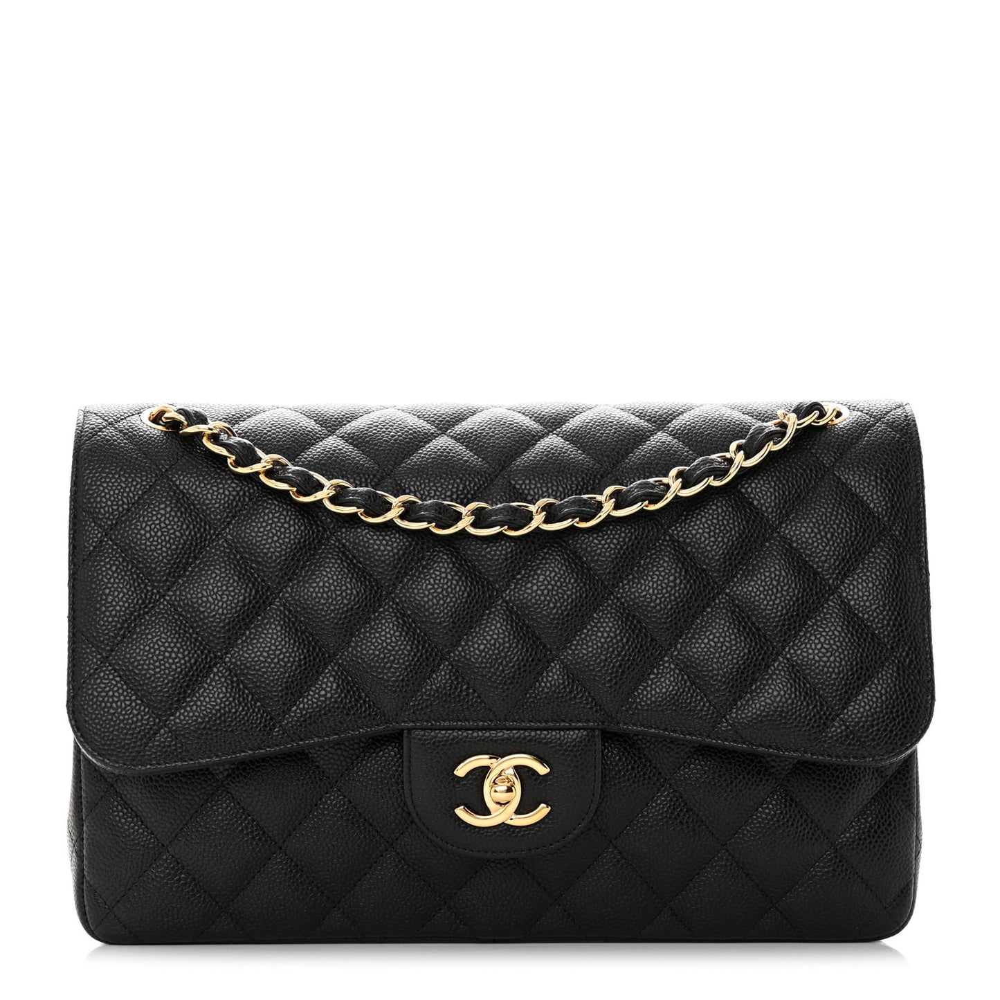 Caviar Quilted Jumbo Double Flap Black