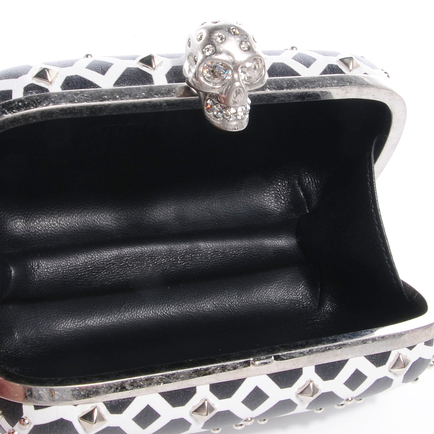 Alexander McQueen Classic Grid Skull Clasp Clutch Bag Ivory and Black 8 of 10