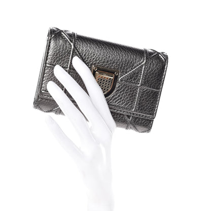 Christian Dior Metallic Grained Calfskin Cannage Diorama Elancee Wallet Gunmetal Grey 2 of 9