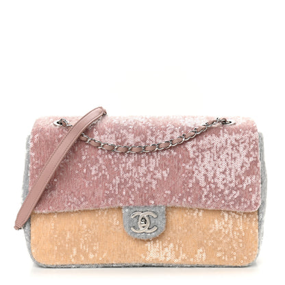 Chanel Sequin Large Waterfall Flap Light Pink Blue Yellow 1 of 10