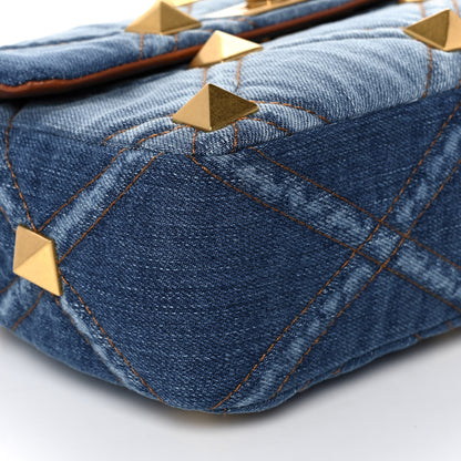 Valentino Garavani Denim Medium Roman Stud Shoulder Bag Light Denim Selleria 8 of 12