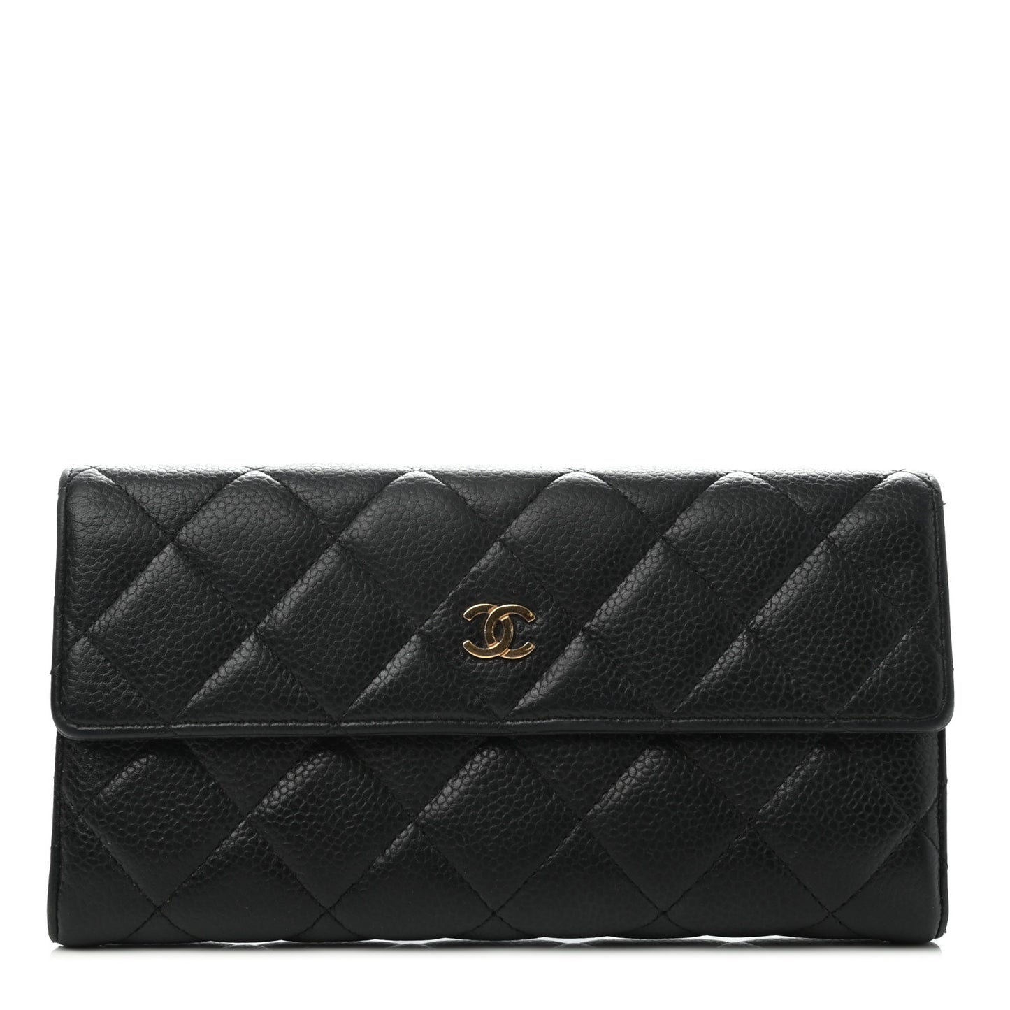 Caviar Quilted Large Gusset Flap Wallet Black