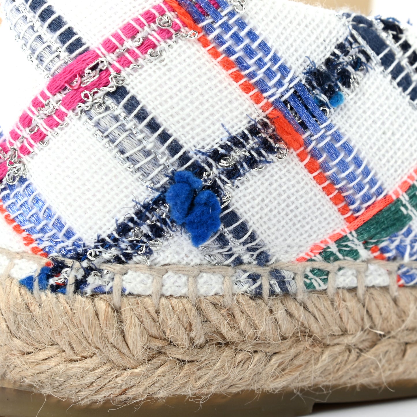 Tweed Grosgrain CC Espadrilles 39 White Blue Pink Green Black