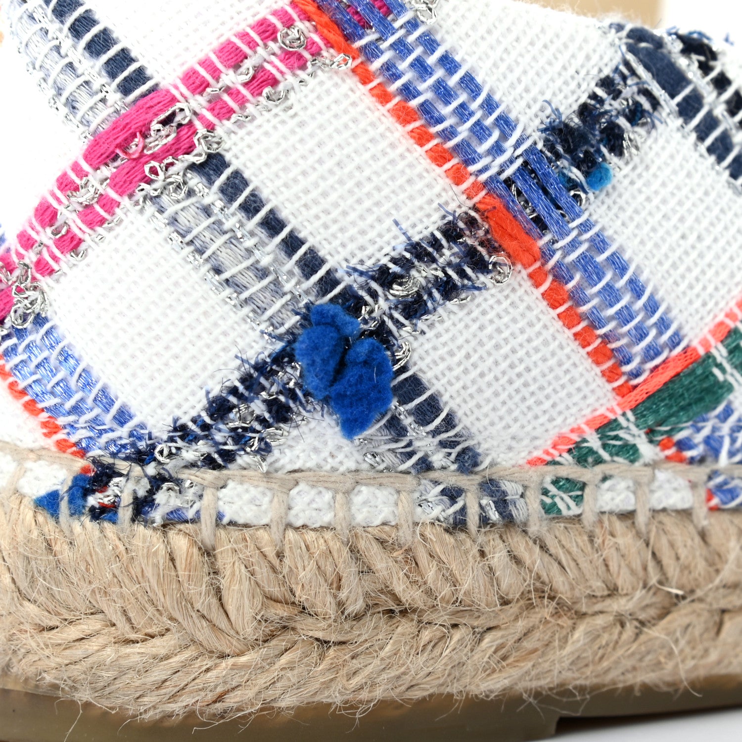 Chanel Tweed Grosgrain CC Espadrilles 39 White Blue Pink Green Black 10 of 11